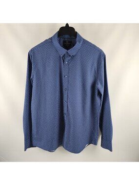 Construct Shirt Mens XL Blue White Geometric Slim Fit 4-Way Stretch Dress Shirt